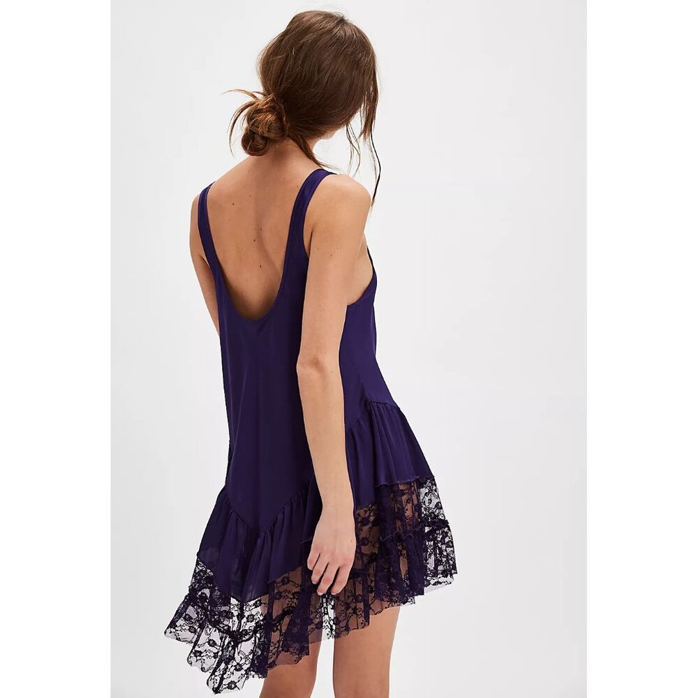 Free People Deep Purple Satin Slip Dress with Lace Trim - Picture 3 of 9